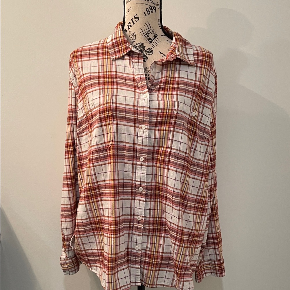 Plaid Orange/Tan/Beige Flannel Lightweight Button-Up Shirt